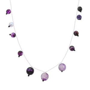 Purple Agate and Thai Black Spinel Beaded 18" Necklace in Sterling Silver